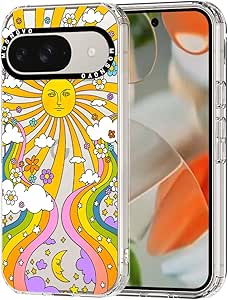 MOSNOVO Case for Google Pixel 9 & Pixel 9 Pro, [Buffertech 6.6ft Military-Grade Drop Protection] [Anti Peel Off Tech] Clear TPU Bumper Phone Case Cover Design - 70's Psychedelic Groovy Art