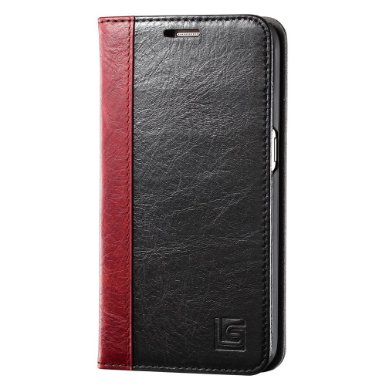 Galaxy S7 Edge Case, Lensun [GENUINE COWHIDE LEATHER] Premium Stand Wallet Case in Ultra Slim Style , Flip Cover Folio Case for Galaxy S7 Edge 5.5" - (Black)
