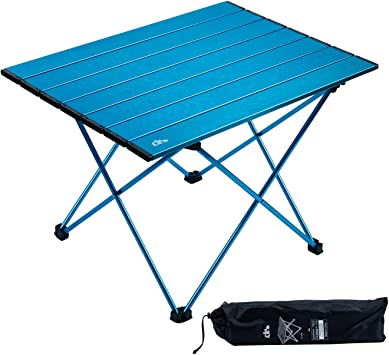 iClimb Ultralight Compact Camping Folding Table with Carry Bag, Two Size (Blue - L)