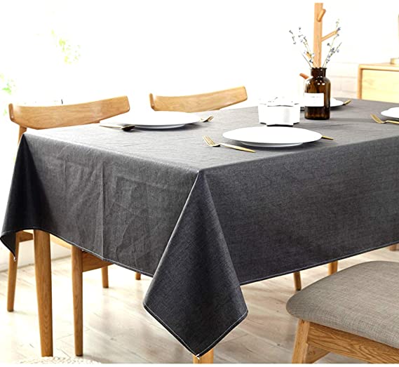 Bringsine Solid Cotton Linen Tablecloth Stain Resistant/Spill-Proof/Waterproof Lace Table Cloth Cover for Kitchen Dinning Tabletop Decor(Rectangle/Oblong,53" x 79",Black)