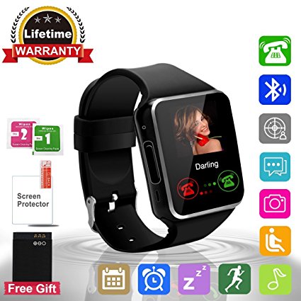 Smart Watch Bluetooth Smartwatch with Camera TouchScreen SIM Card Slot, Waterproof Phones Smart Wrist Watch Sports Fitness Tracker Compatible with iPhone Android Samsung Huawei Sony for Kids Men Women