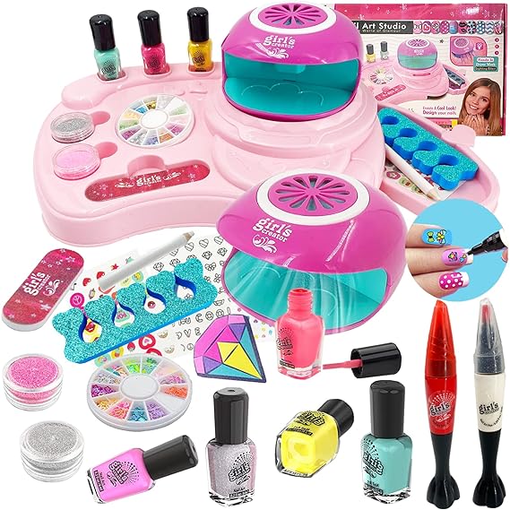 Nail Polish Set for Girls Ages 7-12, Nail Kit for Kids with Non toxic Nail Polish, Kids Nail Polish Set for Girl Gifts, Girl Stuff for Spa Makeup Manicures, Birthday Party Gifts for Girls Age 6 7 8-12