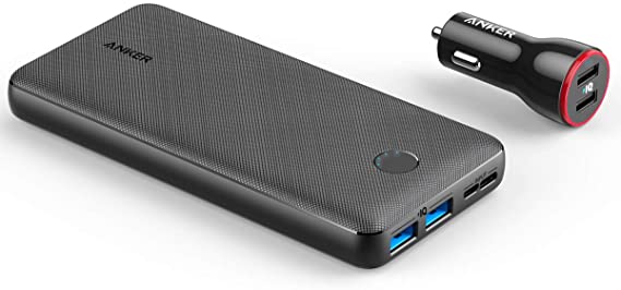 Anker PowerCore Essential 20000 Portable Charger with 24W 2-Port Car Charger, 20000mAh Power Bank, High-Capacity External Battery, High-Speed Charging for iPhone, Samsung, iPad, and More