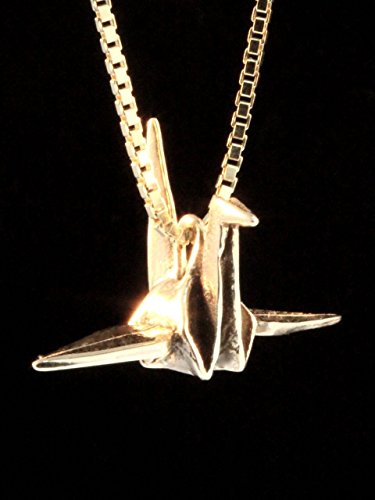 Origami Crane Necklace 14k Gold Peace Paper Crane Charm