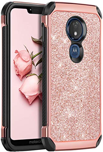 Moto G7 Power Case, Moto G Power 7th gen Case, Moto G7 Supra Case, BENTOBEN Glitter Sparkly 2 in 1 Shockproof Soft TPU Hard PC Protective Phone Case for Motorola Moto G7 Power/Moto G7 Supra, Rose Gold