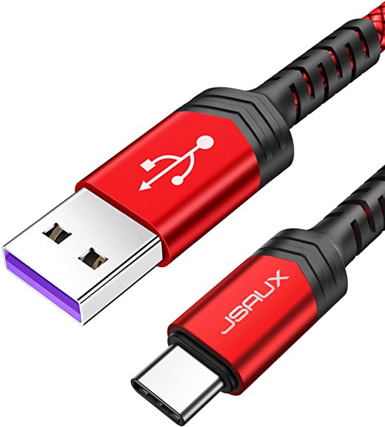 JSAUX 5A USB C Cable 3M Super Charge Fast Charging Type C Charger Nylon Braided for Huawei P30, P30 Pro, P20, P20 Pro, P20 Lite, Mate 30 Pro Mate 20 Mate 10 Pro, P10 P9 Plus, Honor 10 V10 V20 (Red)