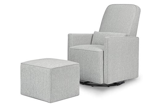 DaVinci Olive Upholstered Swivel Glider with Bonus Ottoman, Light Grey Weave