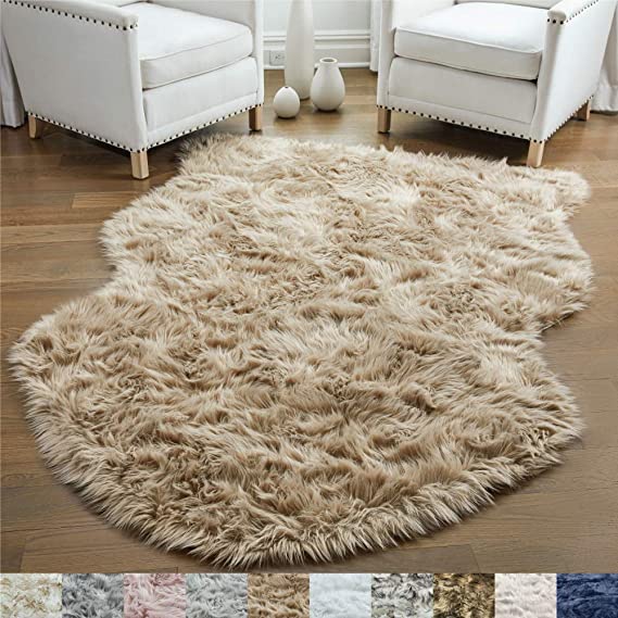 GORILLA GRIP Original Premium Faux Sheepskin Fur Area Rug, 4 FT x 6 FT, Softest, Luxurious Carpet Rugs for Bedroom, Living Room, Luxury Bed Side Plush Carpets, Sheepskin, Beige