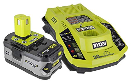 Ryobi P108 One  18V 4.0AH Lithium Ion Battery and P117 One  Dual Chemistry Lithium Ion and NiCad Battery Charger (2 Piece Combo Set)