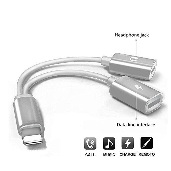 CaseyPop 2in1 Splitter Adapter Compatible Phone X/8/7.Double Ports Dual Headphone Audio Charge Adapter. Compatible iOS 10.3 or Later(Silver)