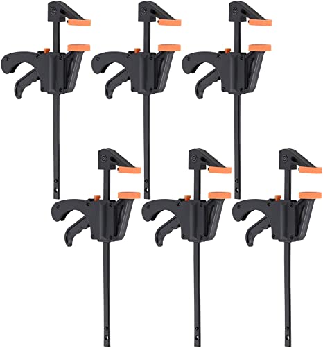 VECELO 6PCS Quick Grip Clamps, 4 Inch 100mm Ratchet Bar Clamps，Wood Bar Clamp Quick Grip, F Clamp Quick Grips , One Hand Quick-Release Bar Clamp Tools for Wood Fast Easy Clamping