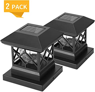 Twinsluxes Solar Post Cap Lights Outdoor - Waterproof LED Fence Post Solar Lights for 3.5x3.5/4x4/5x5 Wood Posts in Patio, Deck or Garden Decoration 2 Pack