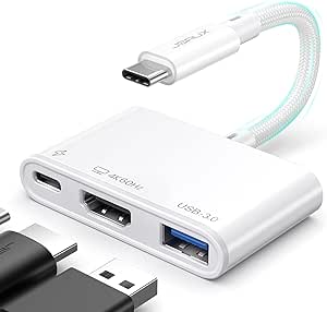 JSAUX USB-C to HDMI Adapter, Digital AV Multiport 4K@60Hz Compatible for Steam Deck,iPhone 15 Pro Max,Samsung S24/23, iPad, MacBook,Galaxy,Dell Apple 3-in-1 100W Fast Charging,5Gbps USB-A 3.0