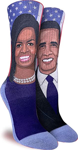 Good Luck Sock Women's Michelle & Barack Obama Socks - Blue, Adult Shoe Size 5-9