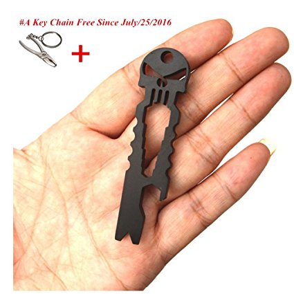 Doinshop New Useful Outdoor Stainless Skull EDC Survival Pocket Tool Key Ring Opener (black)