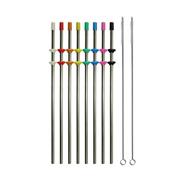 RAINIER Stainless Steel Straight Straws | Set of 8 with Silicone Silencers, Comfort Tips, 2 Cleaning Bristle Brushes | Ecofriendly Reusable Design | Fits Any 20 or 30 oz. Tumbler or Mug (10.5 Inch)