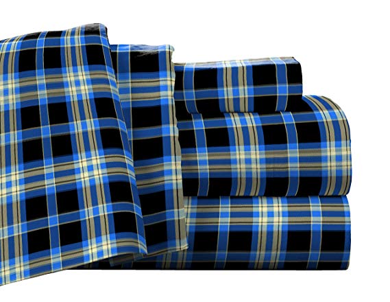 Pointehaven Flannel Deep Pocket Sheet Set with Oversized Flat Sheet, Queen, Ashby Plaid