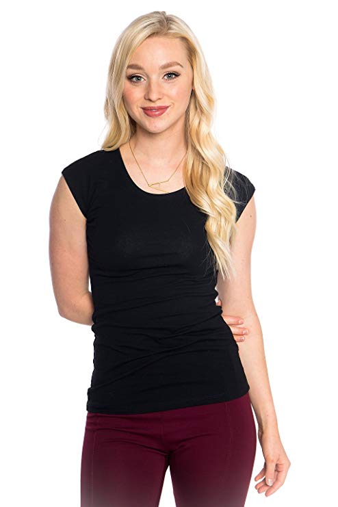 Heirloom Cap Sleeve Tee USA Made Extra Length Layering Comfy Slim Fit Womens Tshirt