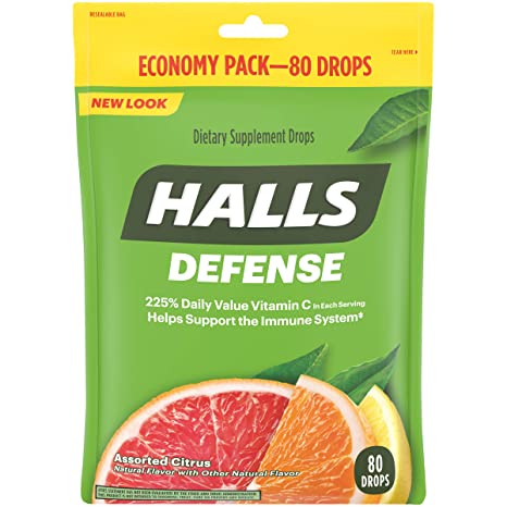 Halls Defense Citrus Vitamin C Drops - 80 Drops (1 bag of 80 drops)