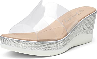 Jeossy Women's Sandals Platform Peep Toe Wedge High Heel Slip On Shoes