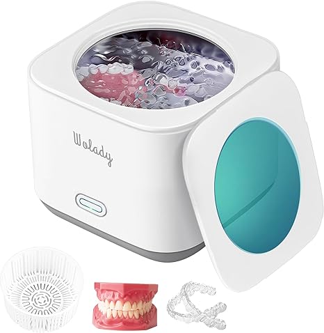 Ultrasonic Cleaner for Dentures, 43kHz Portable Ultrasonic Cleaner Machine, 200ML Ultrasonic Retainer Cleaner for Jewelry, Dentures, Mouth Guard, Rings, Silver, Watches, Diamonds(White)