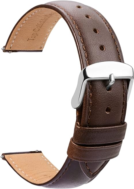 TStrap Leather Watch Strap 20mm - Soft Black Quick Release Watch Band - Smart Watch Bracelet for Men Women Ladies Replacement – 14mm 16mm 18mm 19mm 20mm 21mm 22mm 23mm 24mm