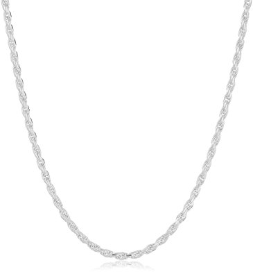 Sterling Silver Diamond Cut Rope Chain Necklace, 36"
