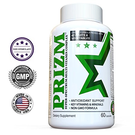 Best Daily Multivitamin Mineral Supplement - PRIZM: Super-Spectrum MultiVitamin Complex - Packed With Blend of 42 Fruits, Vegetables & Superfood - Antioxidant & Cognitive Support - Non-GMO Formula