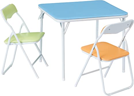 VECELO Folding Activity Table & 4 Padded Chairs Set Portable Desk & No Assembly Required, Colorful, 3 Pieces