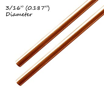 Copper Rod 3/16” (0.187") Diameter - 6” Long - 2 Pieces – for Metal Crafting, Hobbies, Knife Making - 99% Solid Copper