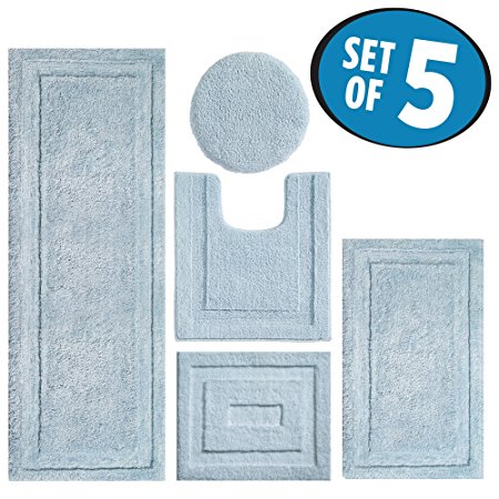 mDesign Contour, Toilet Seat Cover, and Bathroom Mat Combo Pack - Set of 5, Water