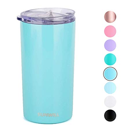 SUNWILL 12oz Tumbler with Lid, Insulated Coffee Travel Mug, Skinny Tumbler Lowball, Double Wall Stainless Steel Coffee Cup for Tea and Beverage, Seafoam Blue