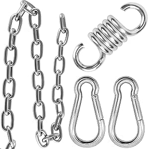 Hanging Swing Chair Chain Kit with Carabiners and Spring, Heavy Duty Hammock Chair Chain Extension Hooks, 26In Stainless Steel Chains for Porch Swing Punching Bag Sandbag Indoor Outdoor