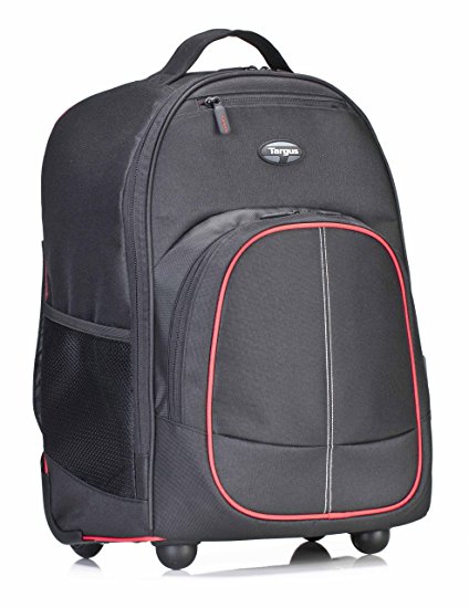 Targus Compact Rolling Backpack for Laptops up to 16-Inch/MacBook Pros up to 17-Inch, Black/Red (TSB75001US)