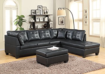 GTU Furniture Pu Leather Living Room Furniture Sectional Sofa Set in Black/Red (With Ottoman, Black)