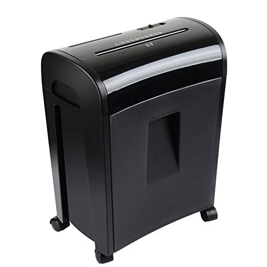 File Shredder - Shreds up to 10 Sheets of Paper; CDs, DVDs and Credit Cards; Cross-Cut, Particle-Cut; P4 Security Level, DIN Standard 66399, GDPR-Compliant, Black