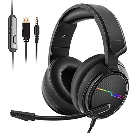 XIBERIA V20 Gaming Headset for PS4 PC Wii U Xbox One PS3,Gaming Headphones with Noise Cancelling Microphones,Dazzle Colour LED Lights,Stereo Bass Surround Gaming Earphones for Laptop, Mac, Nintendo Switch, Mobile Phone,Tablet