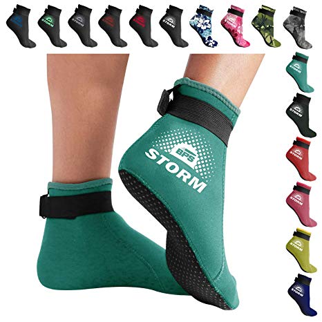 BPS Storm 'Smart Sock' Ultra Premium Water Fin Sock (Low Cut - Unisex) 3mm Neoprene Glued and Blind Stitched w/Fit Adjustment Straps for Snorkeling, Tide-Pooling and All Water and Sand Activities