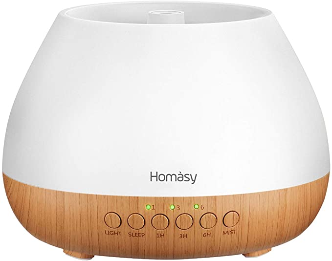 Homasy Essential Oil Diffuser, 500ml Aroma Diffuser Humidifier for Large Room with Timer, Fragrant Oil Humidifier Vaporizer with Waterless Auto-Off for Home Office Bedroom-Wood Grain
