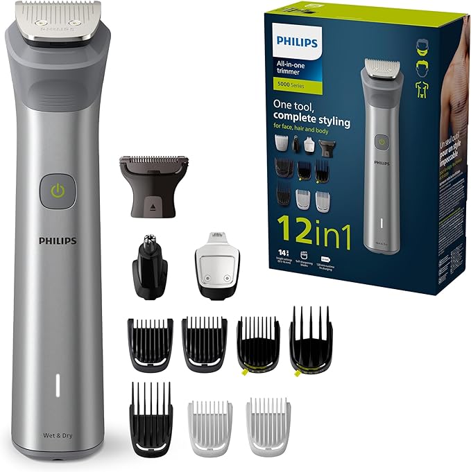 Philips Series 5000 All-in-one Trimmer, 12-in-1 Multigroom for face, Head and Body, One Tool, Complete Styling, 14 Length Settings (0.5-16 mm) (Model: MG5950/15)