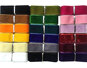 Chenkou Craft 20 Yards 1" Velvet Ribbon Total 20 Colors Assorted Lots Bulk 25mm