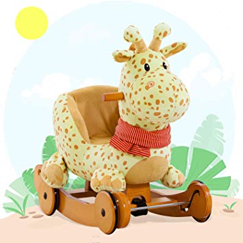 Labebe Child Rocking Horse Plush, Stuffed Animal Rocker Toy, 2 in 1 Yellow Giraffe Rocker with wheel for Kid 6-36 Months, Rocking Toy/Wooden Rocking Horse/Rocker/Animal Ride/Deer Rocker for Boy&Girl