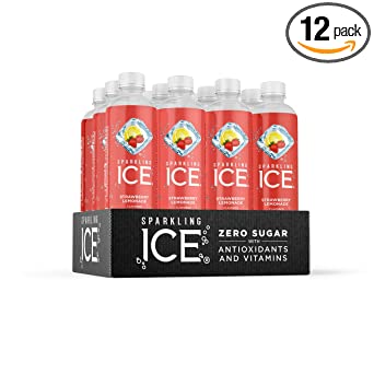 Sparkling Ice, Strawberry Lemonade Sparkling Water, with antioxidants and vitamins, Zero Sugar, 17 FL OZ Bottles (Pack of 12)