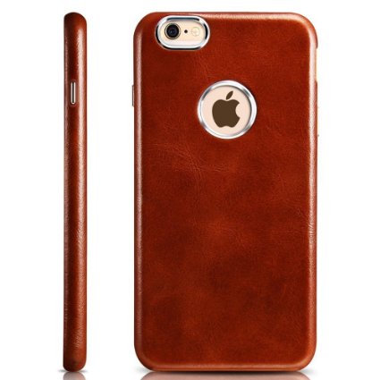 #1 Rated Leather Apple iPhone 6 / 6S case 4.7 inch, [Classic Vintage Series] Real Genuine Luxury Protective Back Cover [Ultra Slim] icarercase(Brown)