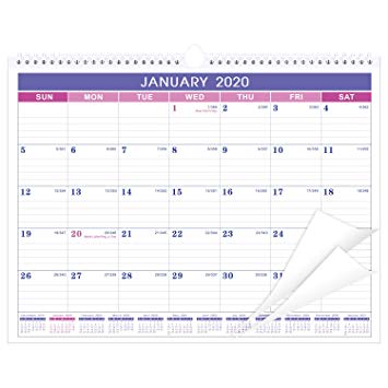 Calendar 2020 - Monthly Wall Calendar with Thick Paper, 11.5" x 15", Twin-Wire Binding   Hanging Hook   Ruled Blocks with Julian Date - Purple