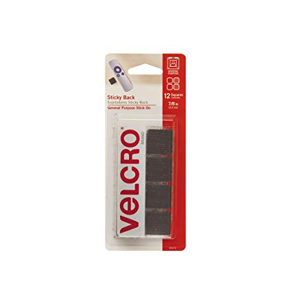 VELCRO Brand - Sticky Back Hook and Loop Fasteners | Perfect for Home or Office | 7/8in Squares | Pack of 12 | Black