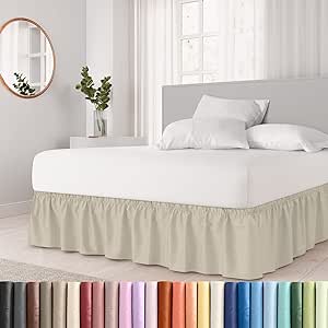 Wrap Around Dust Ruffle Bed Skirt - Cream - for Twin Size Beds with 21 in. Drop - Easy Fit Elastic Strap - Pleated Bedskirt with Brushed Fabric - Wrinkle Free, Machine Wash - by CGK Linens