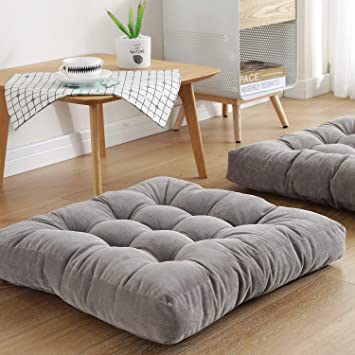 Sexysamba Square Floor Seat Pillows Cushions 22" x 22", Soft Thicken Yoga Meditation Cushion Pouf Tufted Corduroy Tatami Floor Pillow Reading Cushion Chair Pad Casual Seating for Adults & Kids, Grey