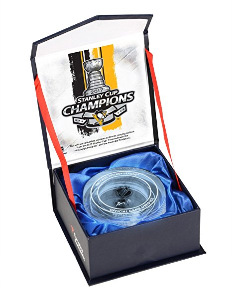 Pittsburgh Penguins 2017 Stanley Cup Champions Crystal Puck - Filled With Ice From the 2017 Stanley Cup Final - Fanatics Authentic Certified