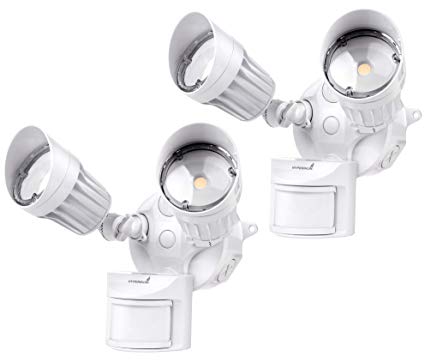 Hyperikon LED White Security Light with Motion Sensor, 20W (100 Watt), Outdoor Flood Light Dusk to Dawn, 5000K, 2 Head IP65, 2 Pack